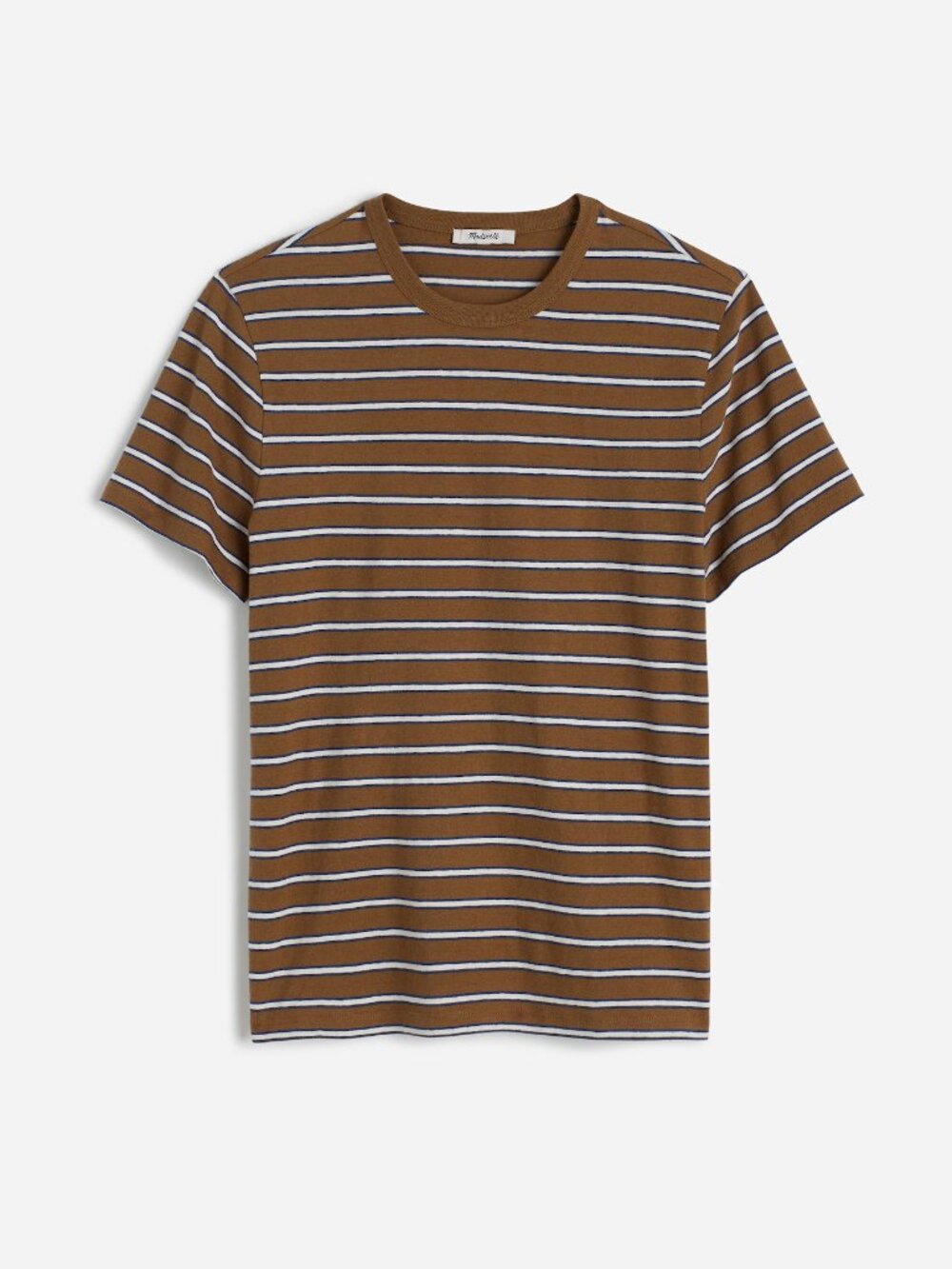Madewell Allday Cotton Linen Striped T-Shirt, Men's Large, Brown / White